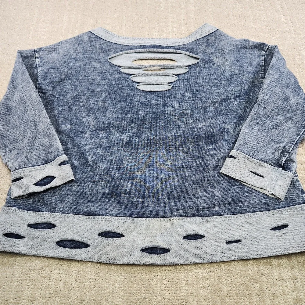 POL Sweatshirt Women Small Pullover Blue Boho Hippie Stretch Distressed - Picture 4 of 9